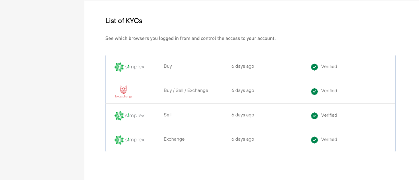 Invity accounts - list of KYCs