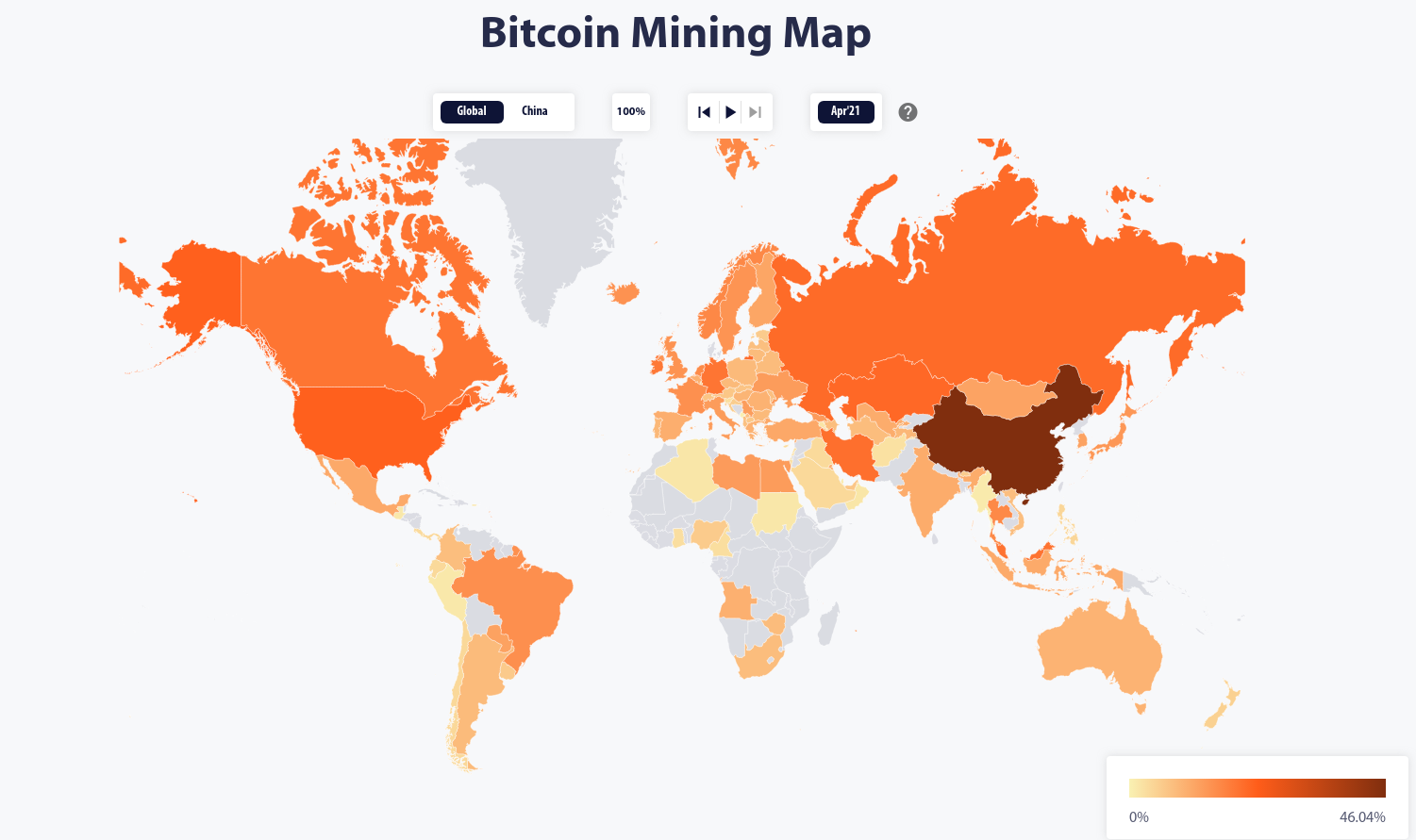 Before it's crackdown in the summer of 2021, China contributed a great deal of Bitcoin's mining power. Where the new power centers will be is still in flux. By the Cambridge Bitcoin Electricity Consumption Index.