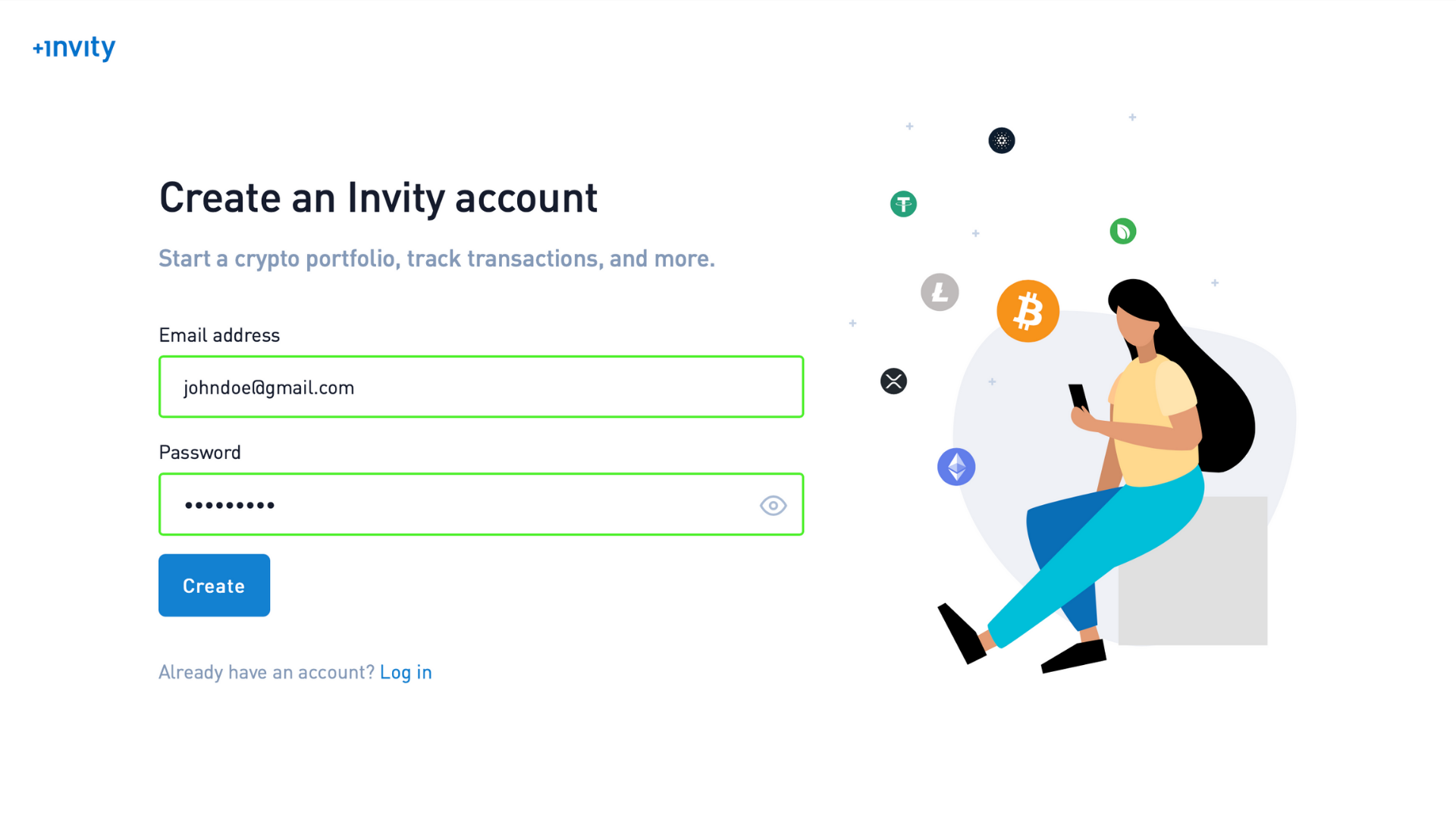 Create a free Invity crypto account